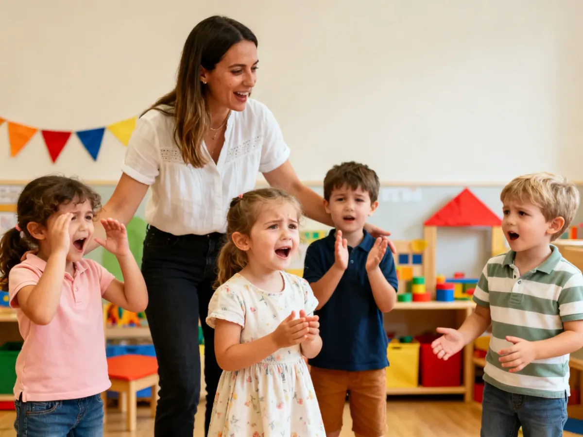Dzieci uczestniczące w zabawie teatralnej w przedszkolu
